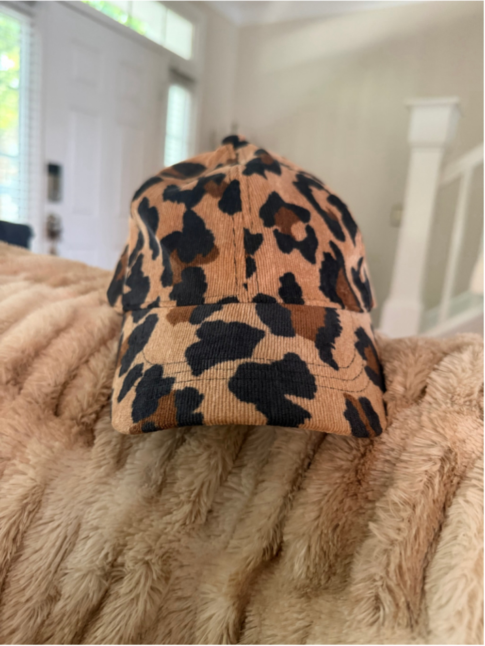 Women's Unbranded Leopard Print Corduroy Baseball Hat One Size Beige Black